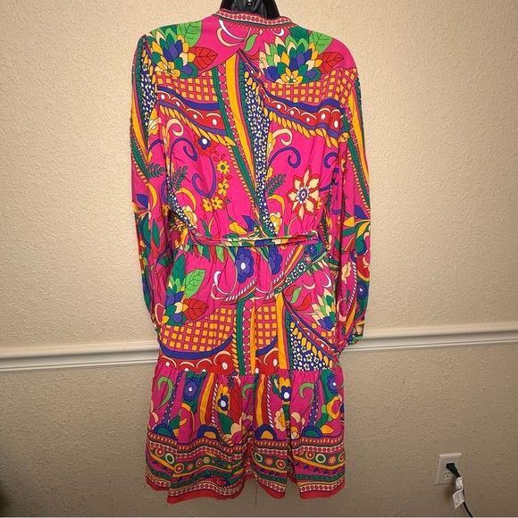 Adrianna Papell Long Sleeve Retro Printed A Line Dress In Pink Multi Size 8 NWT - Picture 16 of 16